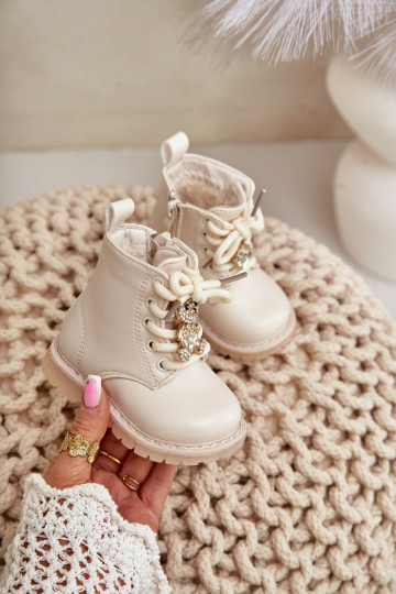 calentamiento Botas Infantil con oso Al castillo beige Enchanta