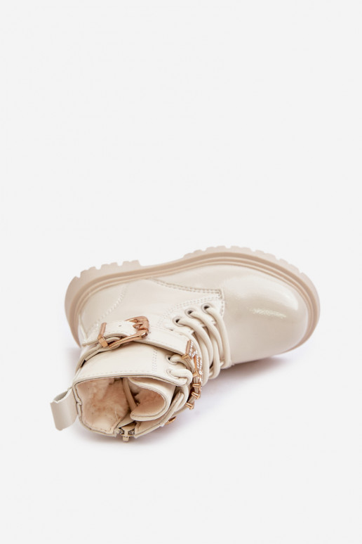 Botas Infantil con efecto barniz calentamiento con tacones decorados beige Gilian Botas Infantil con efecto barniz calentamiento con tacones decorados beige Gilian