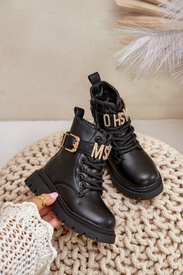 Botas Infantil Eko Piel calentamiento con tacones decorados de color negro Gilian