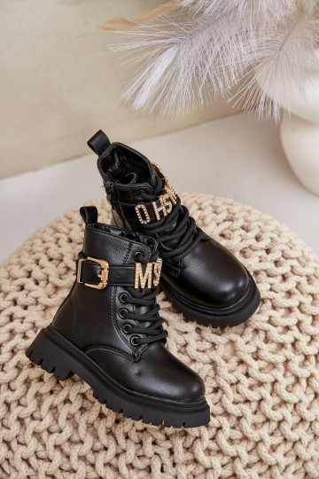 Botas Infantil Eko Piel calentamiento con tacones decorados de color negro Gilian 2