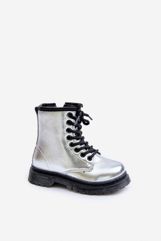calentamiento Botas Infantil con efecto barniz Al castillo color plata Novita