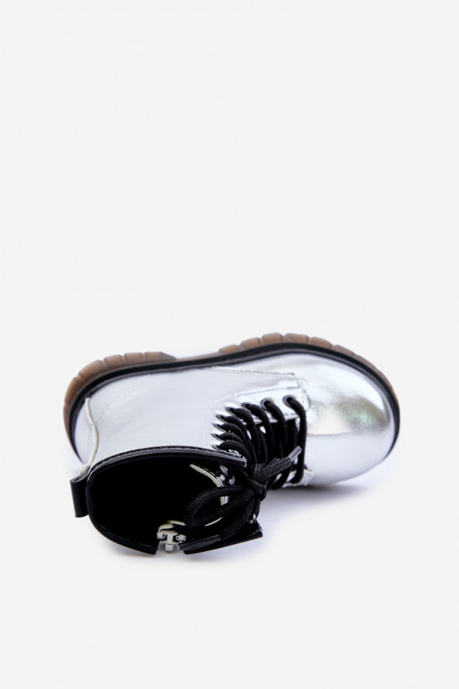 calentamiento Botas Infantil con efecto barniz Al castillo color plata Novita