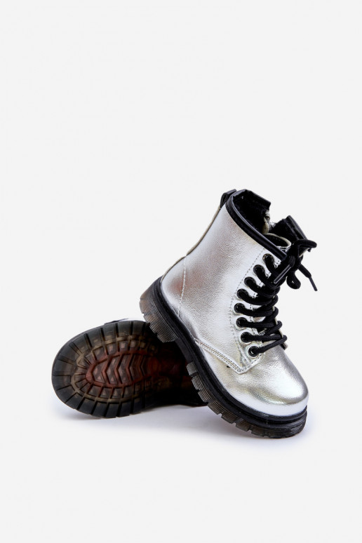 calentamiento Botas Infantil con efecto barniz Al castillo color plata Novita