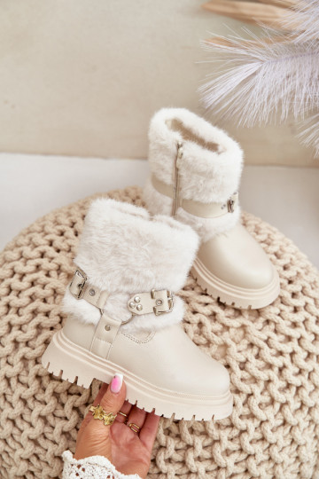 Eko Piel Botas Infantil con un abrigo de piel I con hebillasmi beige Cartemes