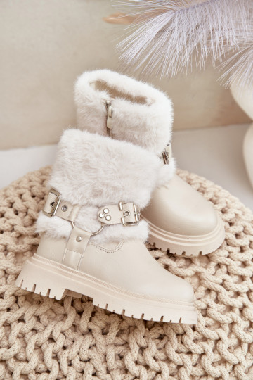 Eko Piel Botas Infantil con un abrigo de piel I con hebillasmi beige Cartemes 2