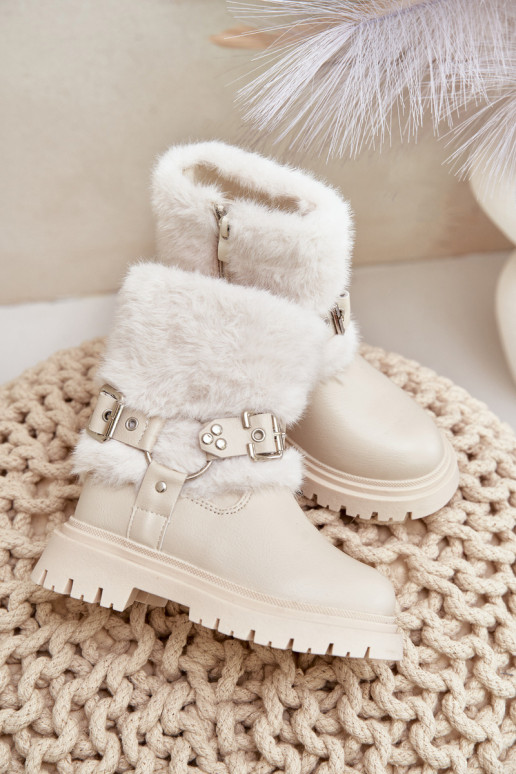 Eko Piel Botas Infantil con un abrigo de piel I con hebillasmi beige Cartemes