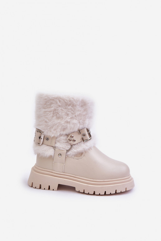 Eko Piel Botas Infantil con un abrigo de piel I con hebillasmi beige Cartemes
