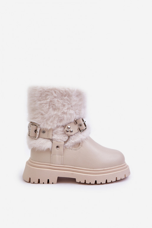 Eko Piel Botas Infantil con un abrigo de piel I con hebillasmi beige Cartemes