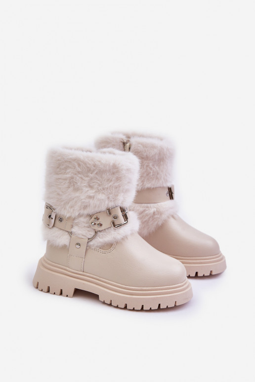 Eko Piel Botas Infantil con un abrigo de piel I con hebillasmi beige Cartemes