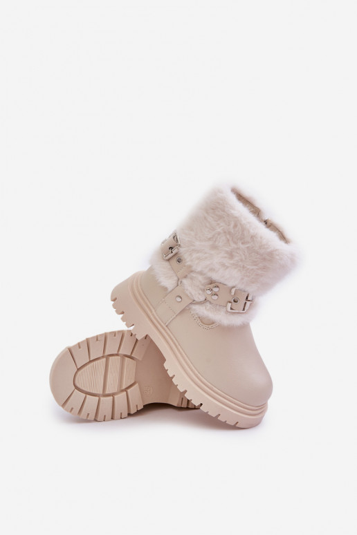 Eko Piel Botas Infantil con un abrigo de piel I con hebillasmi beige Cartemes