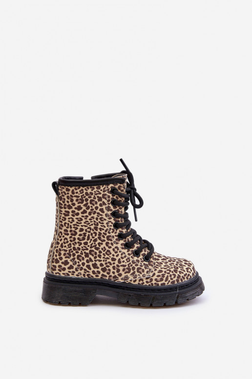 calentamiento Botas Infantil con estampados de piel de leopardo beige Nelanna