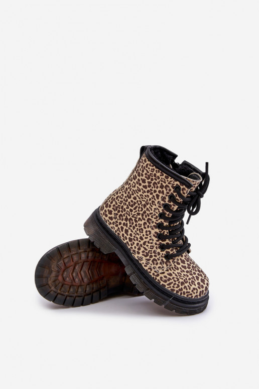 calentamiento Botas Infantil con estampados de piel de leopardo beige Nelanna