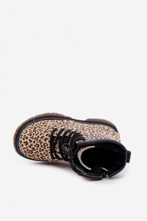 calentamiento Botas Infantil con estampados de piel de leopardo beige Nelanna