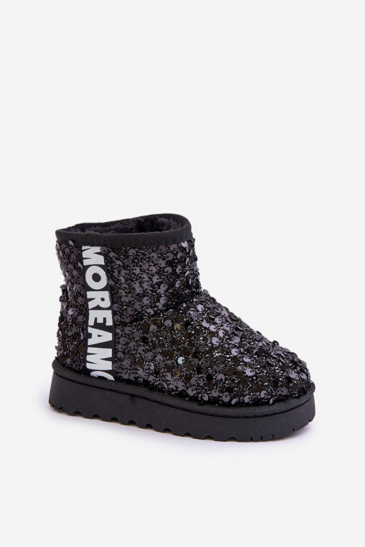 Botas de nieve para niños Botas cálidas con copos brillantes en negro Rebbica Botas de nieve para niños Botas cálidas con copos brillantes en negro Rebbica