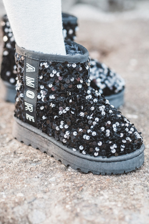 Botas de nieve para niños Botas cálidas con copos brillantes en negro Rebbica Botas de nieve para niños Botas cálidas con copos brillantes en negro Rebbica