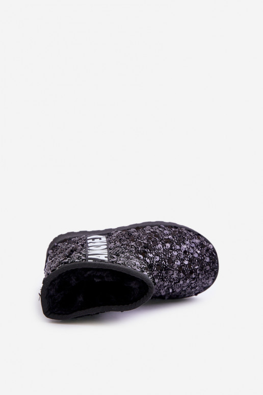 Botas de nieve para niños Botas cálidas con copos brillantes en negro Rebbica Botas de nieve para niños Botas cálidas con copos brillantes en negro Rebbica