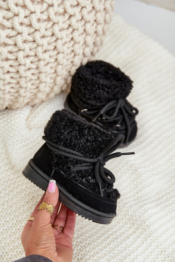 cálido Botas Botas de nieve Infantil con correas de color negro Asija