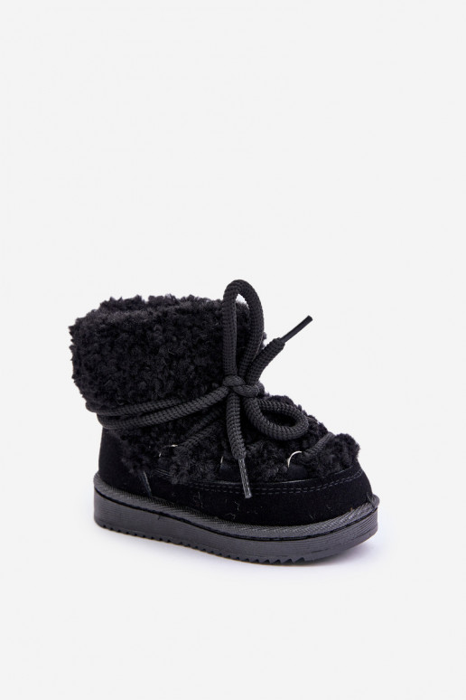 cálido Botas Botas de nieve Infantil con correas de color negro Asija