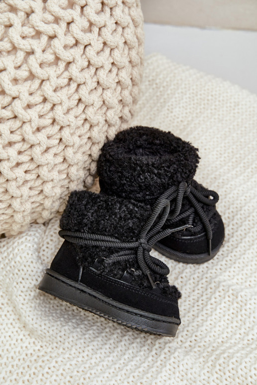 cálido Botas Botas de nieve Infantil con correas de color negro Asija