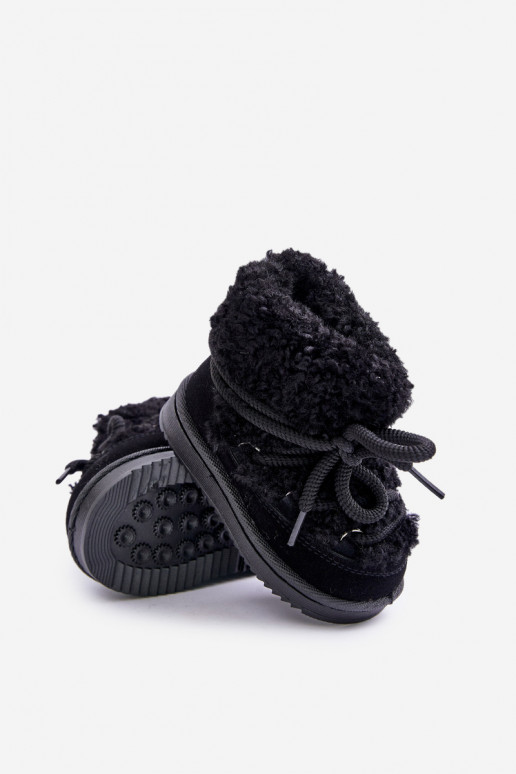 cálido Botas Botas de nieve Infantil con correas de color negro Asija