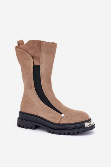 Botas de ante calentadas con tacones anchos color beige Palimra 2