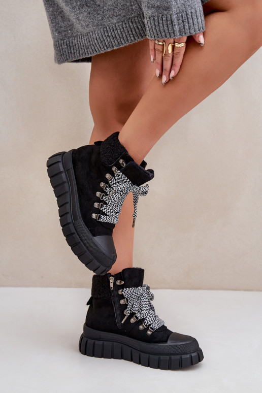 Femenino calentamiento Botas zapatos con una plataforma de color negro Alcyhen