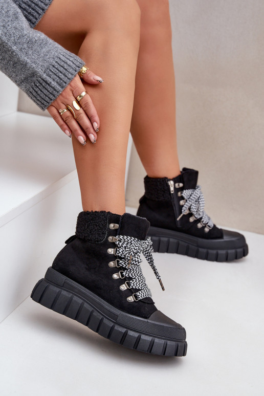 Femenino calentamiento Botas zapatos con una plataforma de color negro Alcyhen