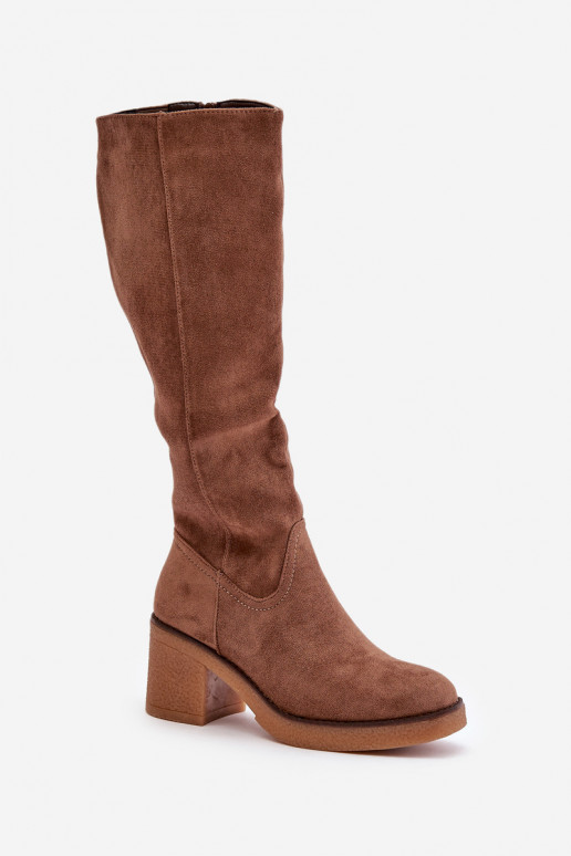 Botas altas con tacón forradas de ecopiel color marrón Leamirael