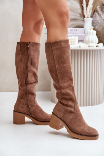 Botas altas con tacón forradas de ecopiel color marrón Leamirael 2