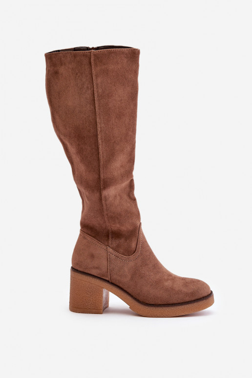 Botas altas con tacón forradas de ecopiel color marrón Leamirael
