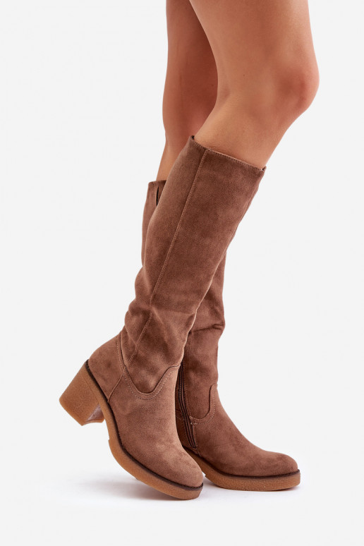 Botas altas con tacón forradas de ecopiel color marrón Leamirael