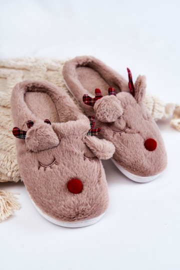 Pantuflas de mujer Christmas con pelo y renos de color arena Clarie 2