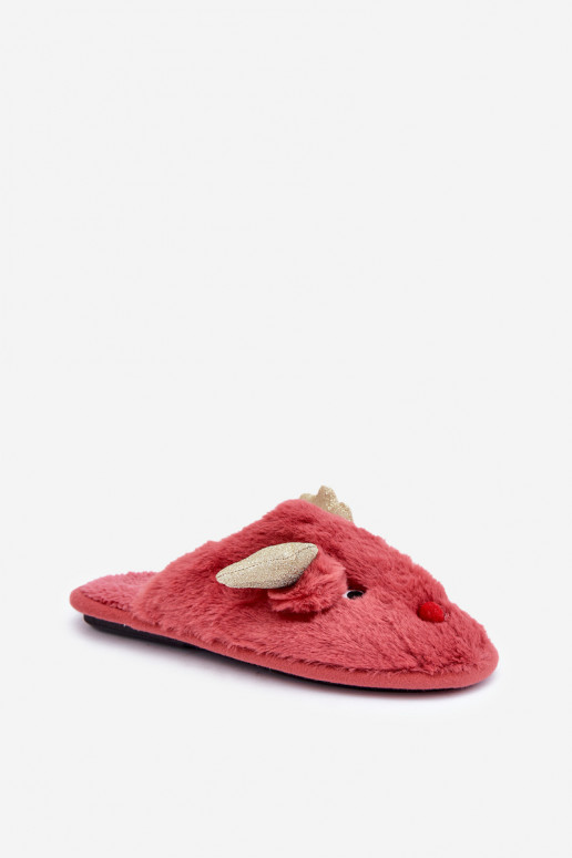 Pantuflas navideñas con tema de renos en color coral Asielle