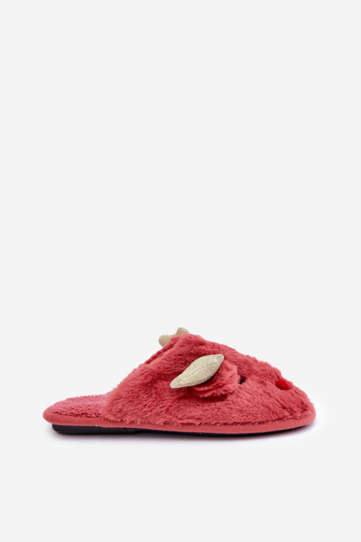 Pantuflas navideñas con tema de renos en color coral Asielle