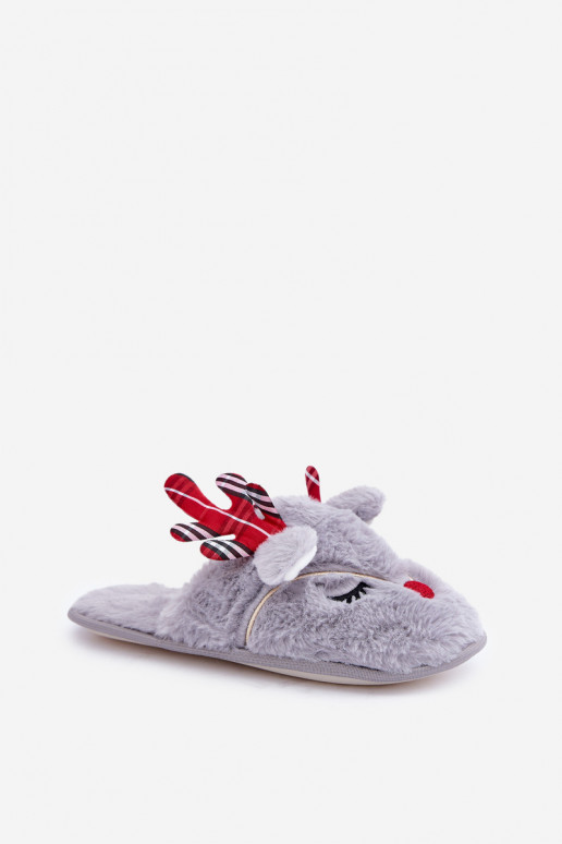 Pantuflas navideñas con tema de renos en color gris Sylaia