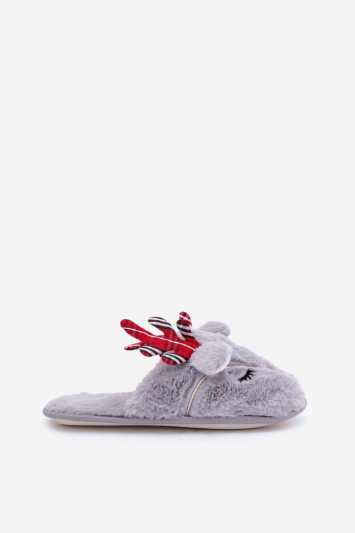 Pantuflas navideñas con tema de renos en color gris Sylaia