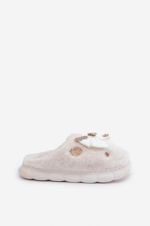 Pantuflas con forro de piel y lazos en color blanco Annalira