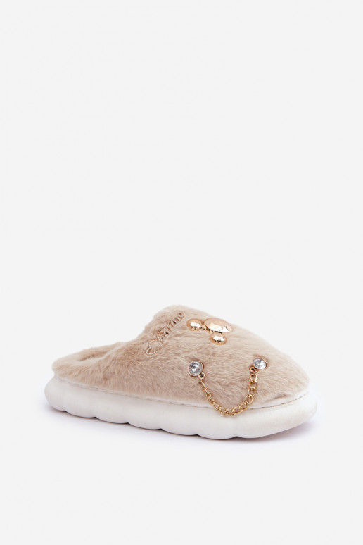 Pantuflas con forro de piel y lazos en color arena Ivelfedi