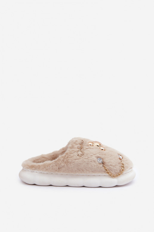 Pantuflas con forro de piel y lazos en color arena Ivelfedi