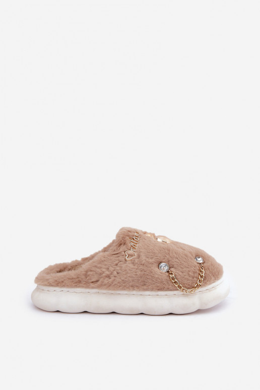 Pantuflas con forro de piel y lazos en color arena Ivelfedi