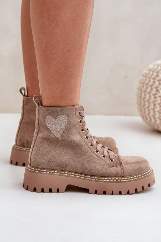 Botines de mujer Z con brillo y corazones en color arena Įjungtariri