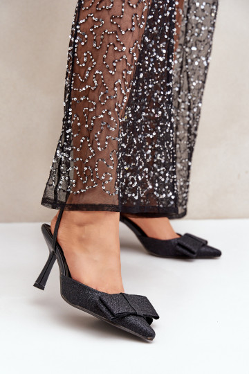 Zapatos de tacón brillantes con cintas de color negro Gredan