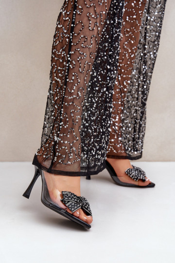 Ver a través de sandalias con tacones finos Con brillante Arco de color negro Viosta 2