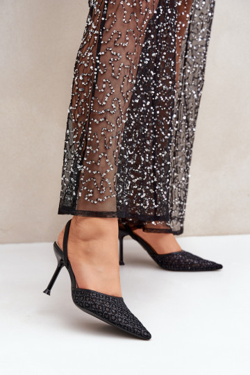 Zapatos de tacón alto con el talón descubierto decorados con brillo en color negro Berilae 2