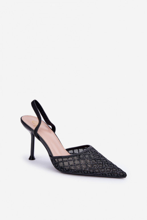 Zapatos de tacón alto con el talón descubierto decorados con brillo en color negro Berilae