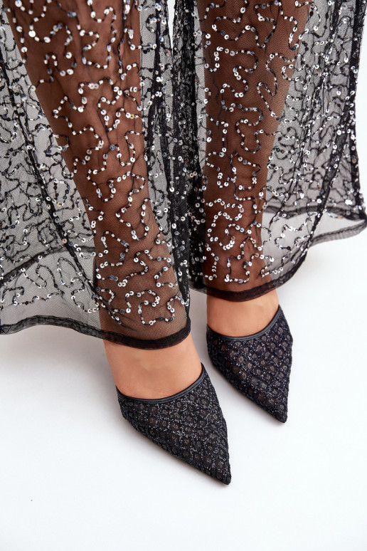 Zapatos de tacón alto con el talón descubierto decorados con brillo en color negro Berilae