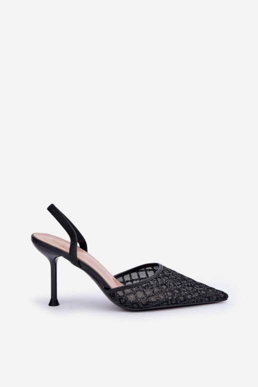 Zapatos de tacón alto con el talón descubierto decorados con brillo en color negro Berilae