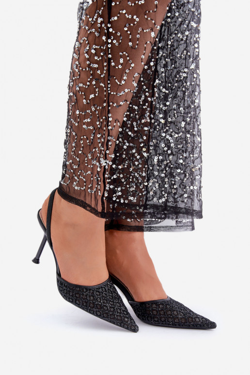 Zapatos de tacón alto con el talón descubierto decorados con brillo en color negro Berilae