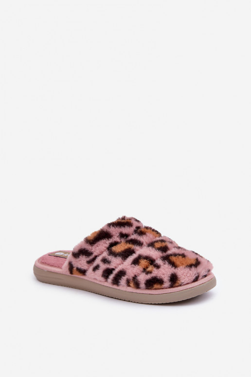 Zapatillas de casa para mujer con forro de pelaje con estampado de leopardo Inblu EK000008 en color rosa