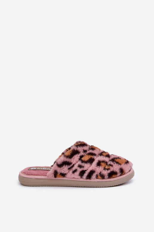 Zapatillas de casa para mujer con forro de pelaje con estampado de leopardo Inblu EK000008 en color rosa